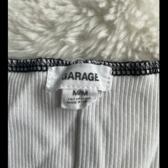 Garage White Crop Tank with Black Trim - Picture 2 of 5